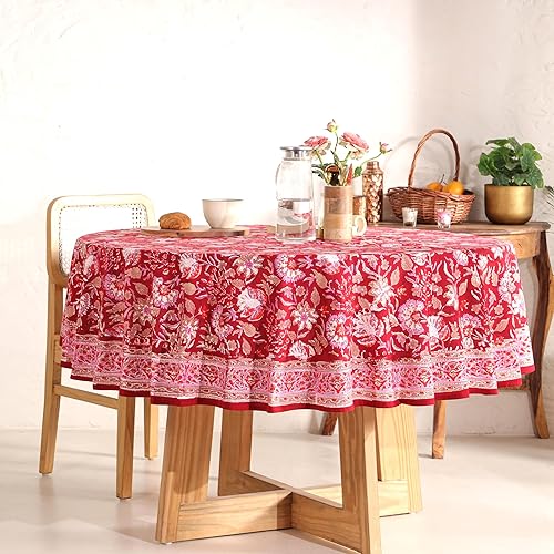 Miniatura 32 de Hand Block Printed Cotton Tablecloth – Elegant Floral Design Perfect for Dining Table Kitchen Parties Home Decor, Wall Tapestry (Peach Floral, 6