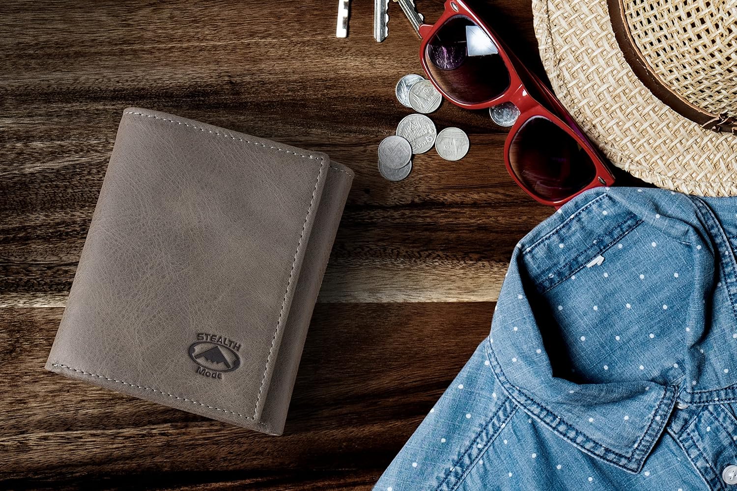 Stealth Mode Trifold Wallet - RFID Blocking Wallet with Flip ID Holder - Leather Case for Money, Credit Cards - Mens Organizer, Divided Billfold, Identity Protection - Men's Gifts (Grey) - Image 4