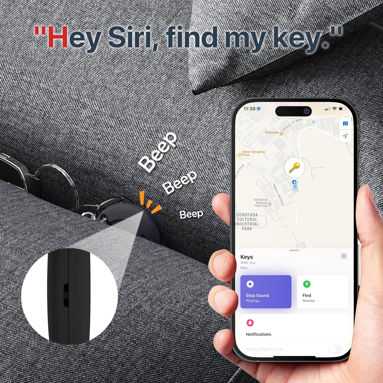 MiLi MiTag showing location on Apple Find My map and playing sound