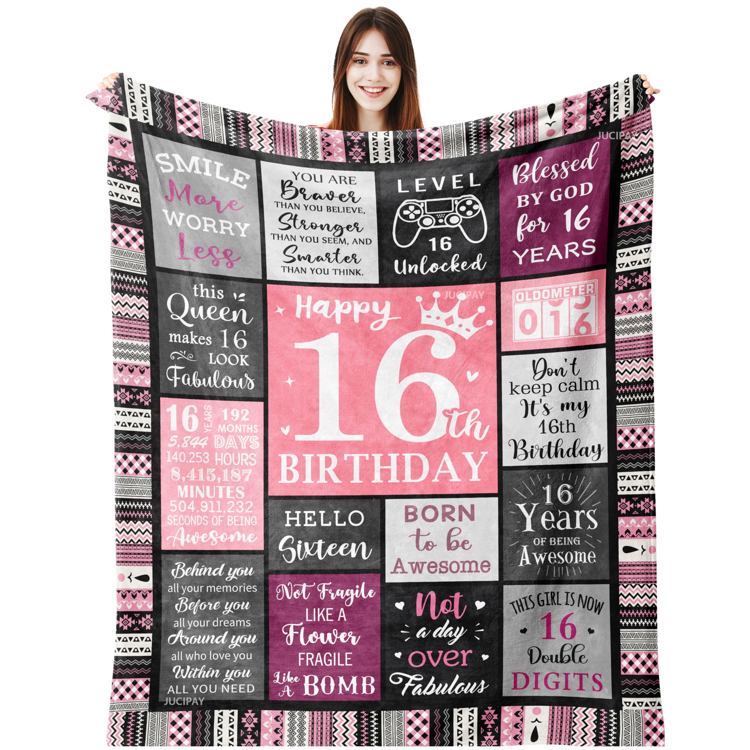 JUCIPAY Sweet 16 Gifts for Girls, 16th Birthday Gifts for Girls, 16 Year Old Girl Birthday Gift Ideas, Sweet Sixteen Party Decorations Blanket 60