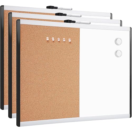 Amazon Basics Magnetic Dry-Erase Combo Rectangular Board, Pack of 3, Plastic/Aluminum frame, White,Yellow, 17" x 23"