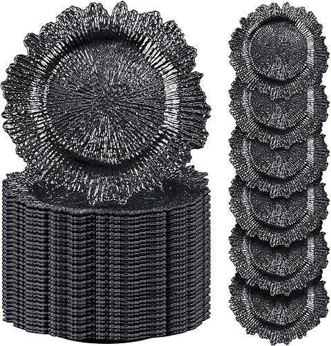 100 platos de carga de arrecife a granel de 13 pulgadas, cargadores de plástico para boda, decoración floral, platos de carga decorativos con borde