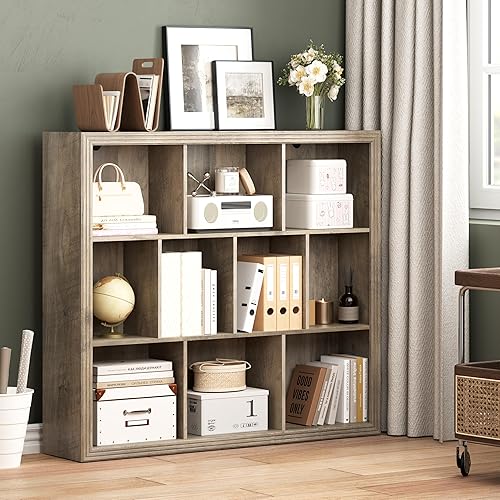 Miniatura 7 de Estante para libros con 9 cubos, estantería de 43 pulgadas de ancho con dispositivo antipunta, estantería abierta de 38 pulgadas de alto,