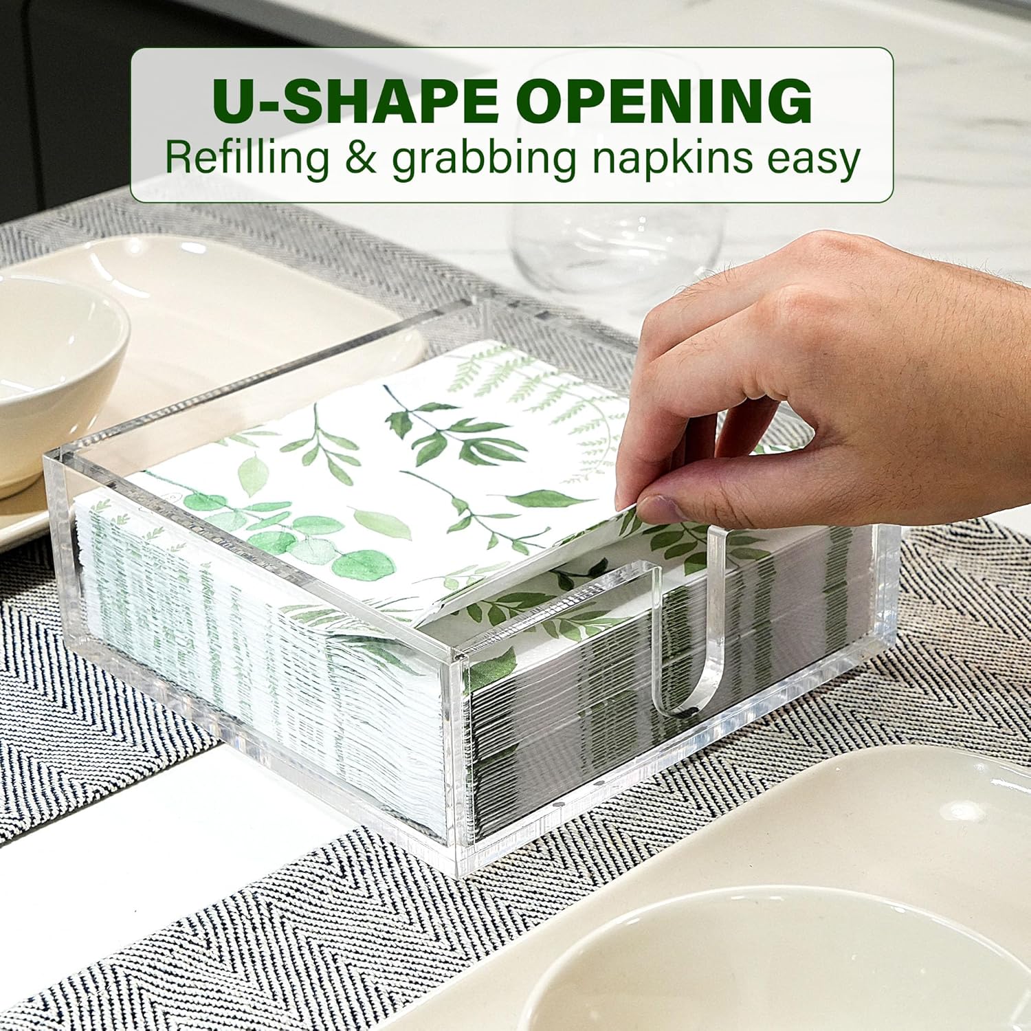 LotFancy Acrylic Napkin Holder, Luncheon, Dinner Napkin Holder for 6.5 x 6.5 inch Napkin, Clear Paper Holder for Table, Bathroom, Kitchen, Bar, Party, Wedding, Event - Image 3