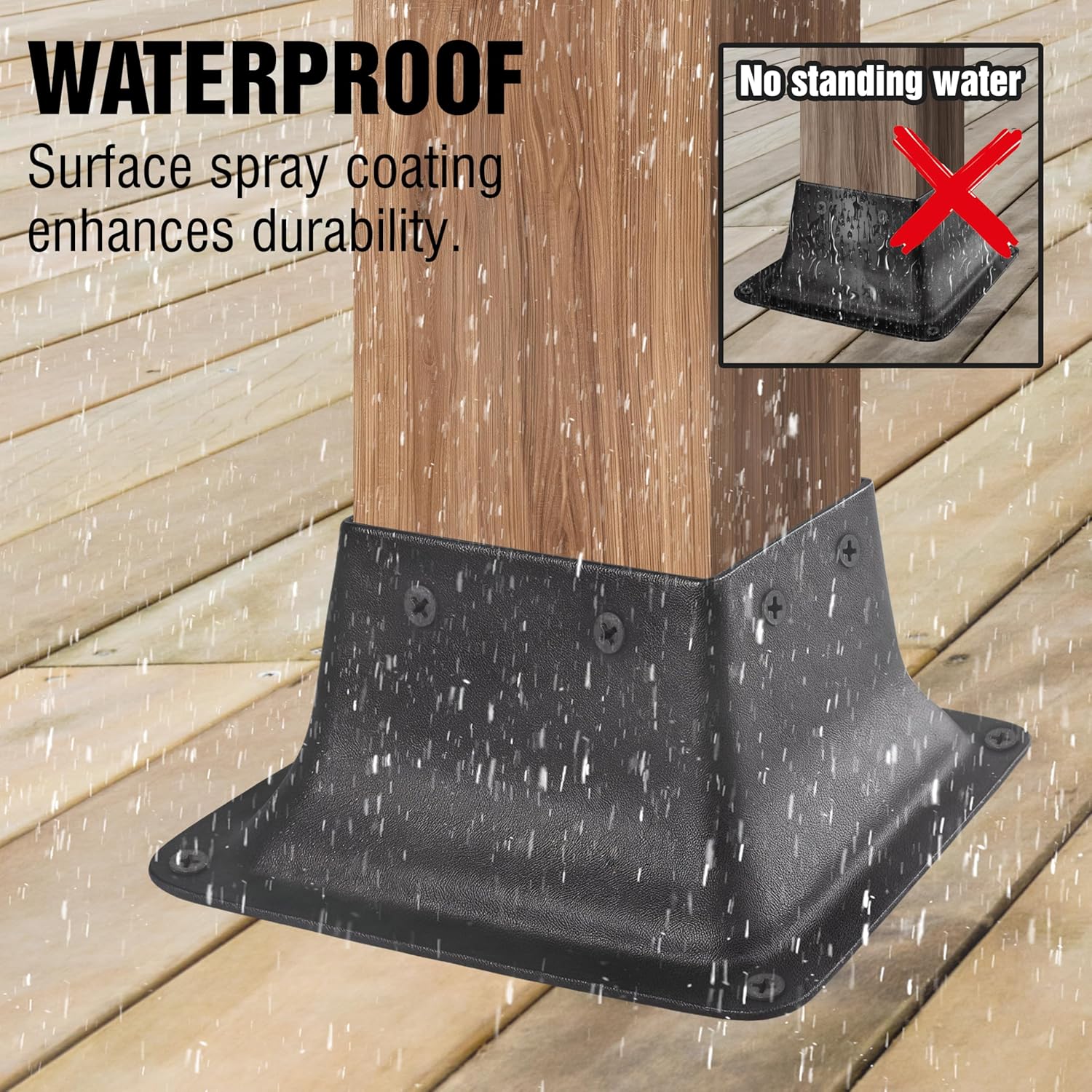 4x4 Post Bases, Sturdy Post Base Brackets & Internal Railing Anchors for 4x4 Wood Posts (3.5"x3.5"), Powder Coated Steel for Deck, Fence, Porch, Handrail (8 PCS - Black)