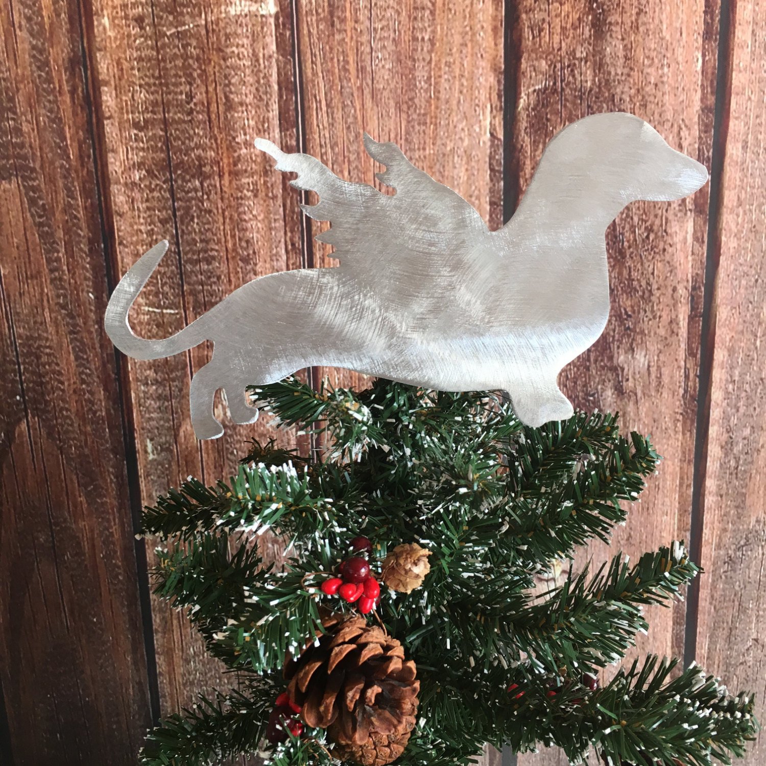 PT Hudson Alumi-Art Dachshund, Angel, Dog Christmas Tree Topper, Wreath Decoration, Holiday Decoration, Metal, Silver, Dog Lover Gift, Doxies, pet Memorial