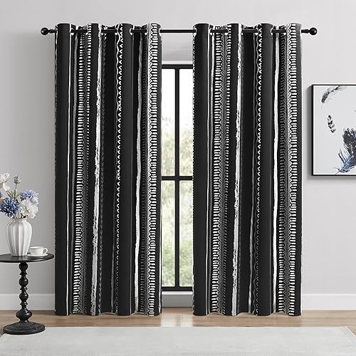 BOHOMOCASA Black and Gold Curtains, 100% Blackout, Boho Metallica Gold Foil Patt