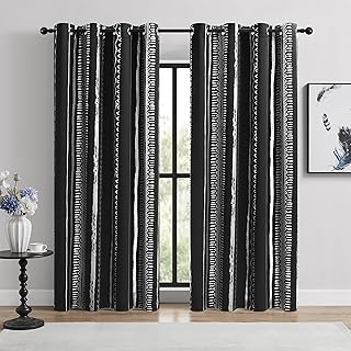 Black and Gold Curtains, 100% Blackout, Boho Metallica Gold Foil Pattern – Thermal Insulated, Noise Reducing, Grommet Top, Set of 2 Panels, 52 x 84 Inch, Bohemian Design
