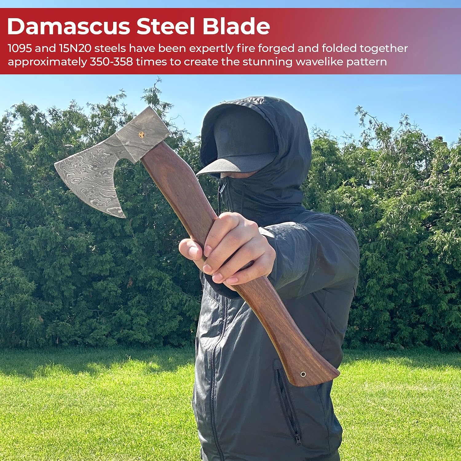 MedievalDepot Hook Claw Damascus Steel Outdoor Axe - Overall 16" Functional & Forged