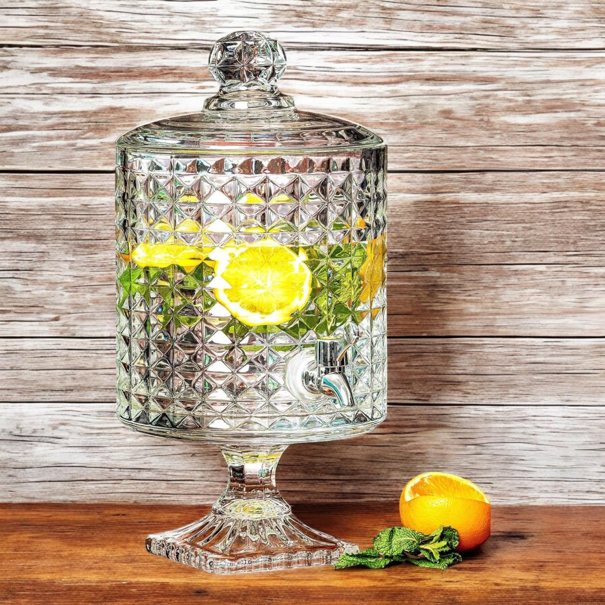 4.5 Litre Footed Transparent Glass Juice Dispenser with Tap | Mix Designs Detox Jar | Mason Jar Beverage Dispenser for Water, Beer, Juice, Liquor | Pack of 1