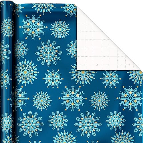 Vista 4 de Hallmark Rollos de papel de regalo de Navidad, papel metálico de regalo navideño (paquete de 3: 60 pies cuadrados total) elegante azul marino