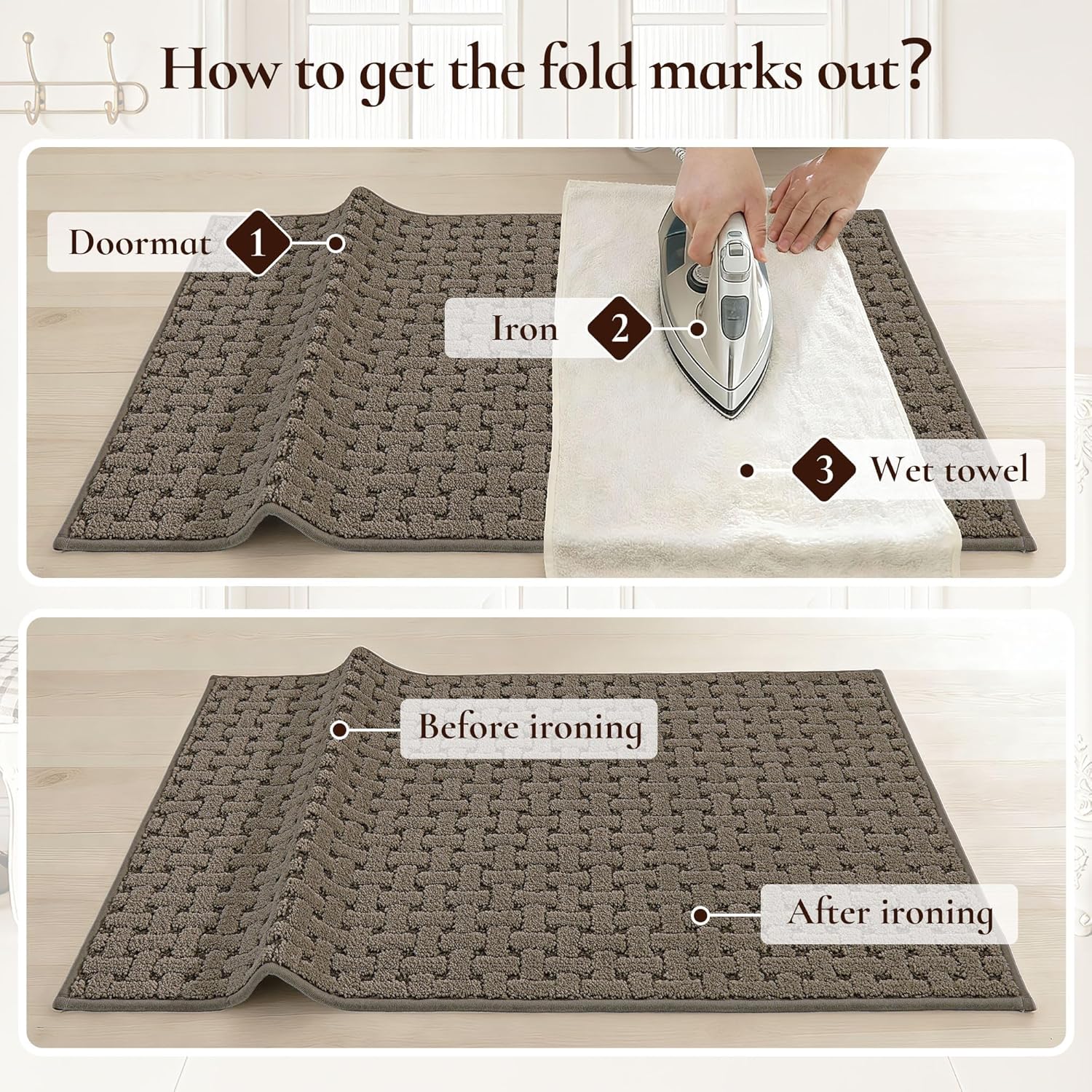 Door Mat Indoor Entrance 20x32, Non-Slip Washable Doormats Entry Way Mats, Dirt Resistant and Absorbent Welcome Mat, Easy Clean Low-Profile Doormat, Front Door, Inside Entrance, Brown