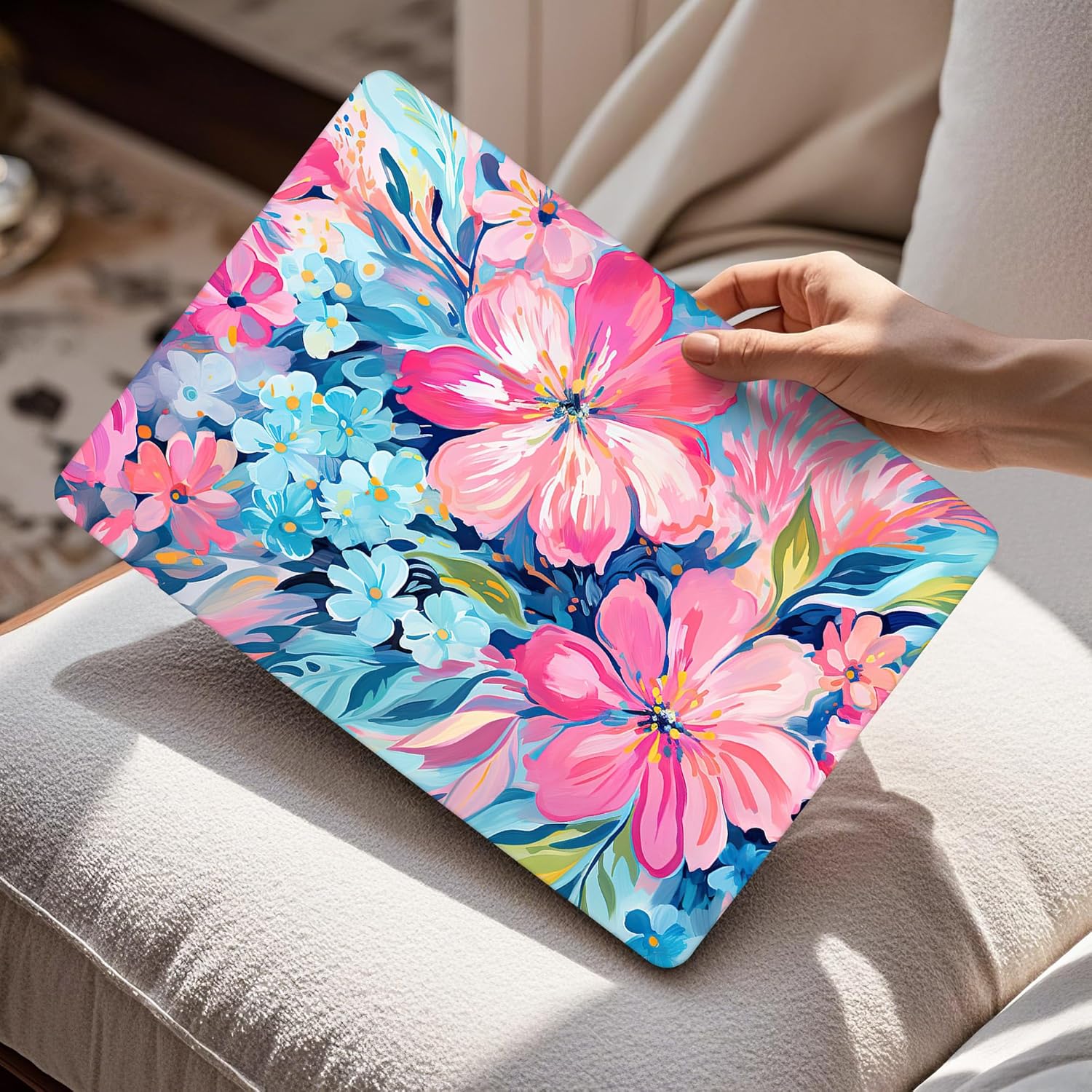 Mektron Compatible with M4 MacBook Air 15 inch Case 2025 A3241 2024 2023 M3 A3114 A2941 M2 Liquid Retina Display Touch ID, Plastic Hard Case & Keyboard Skin & Screen Protector - Hand-Painted Flowers - Image 3