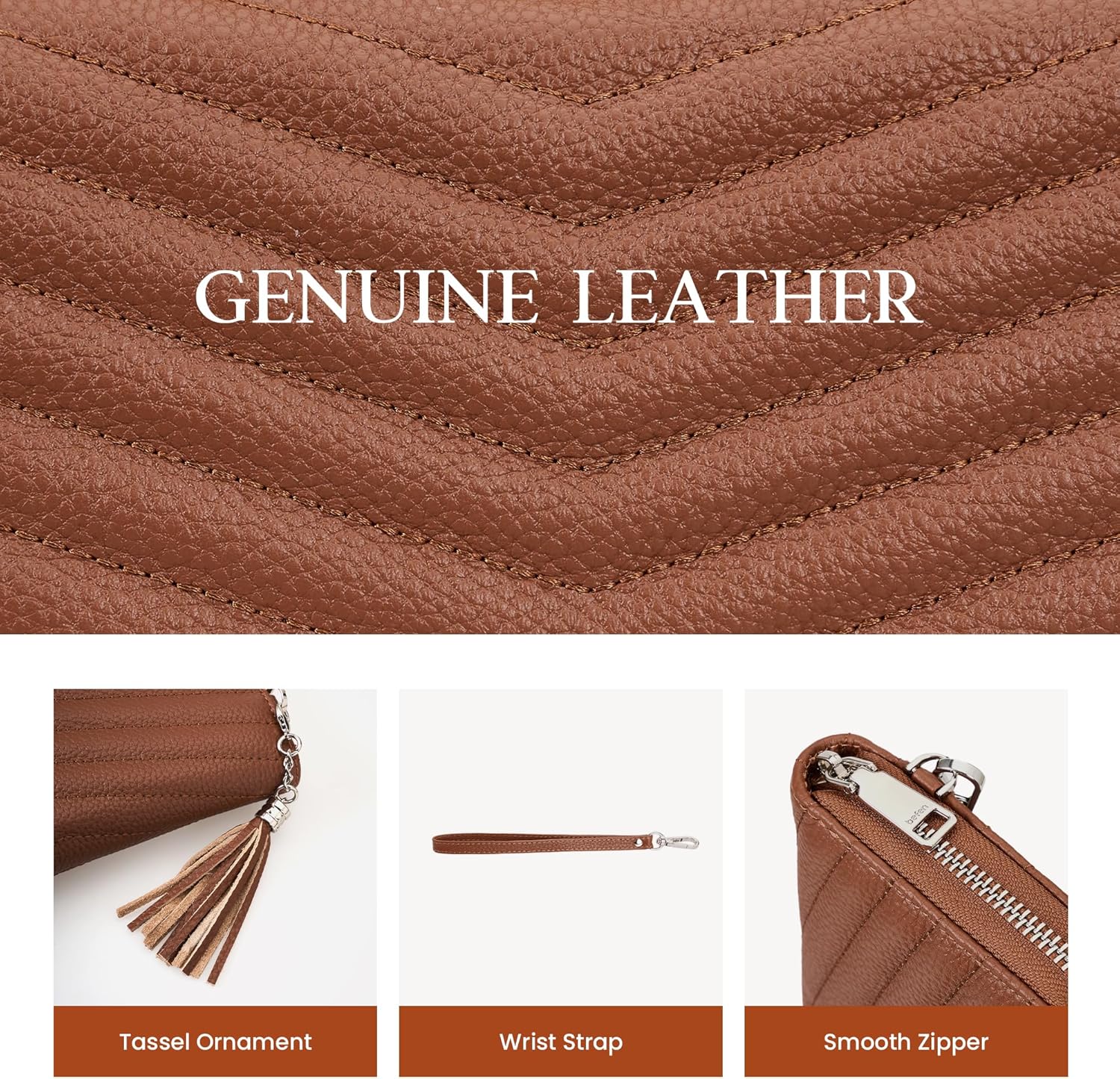 befen Black Wallet for Women Soft Genuine Leather Quilted Wristlet Clutch Wallet RFID Blocking Zip Around Designer Wallet - Image 3