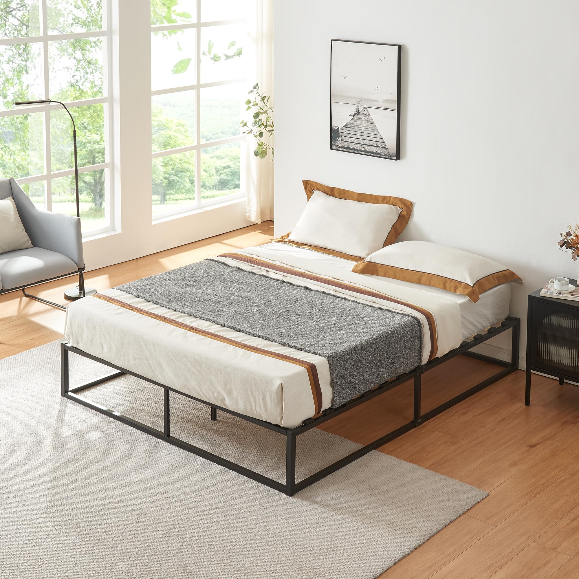 Struttura letto king size moderna in lino con testiera regolabile
