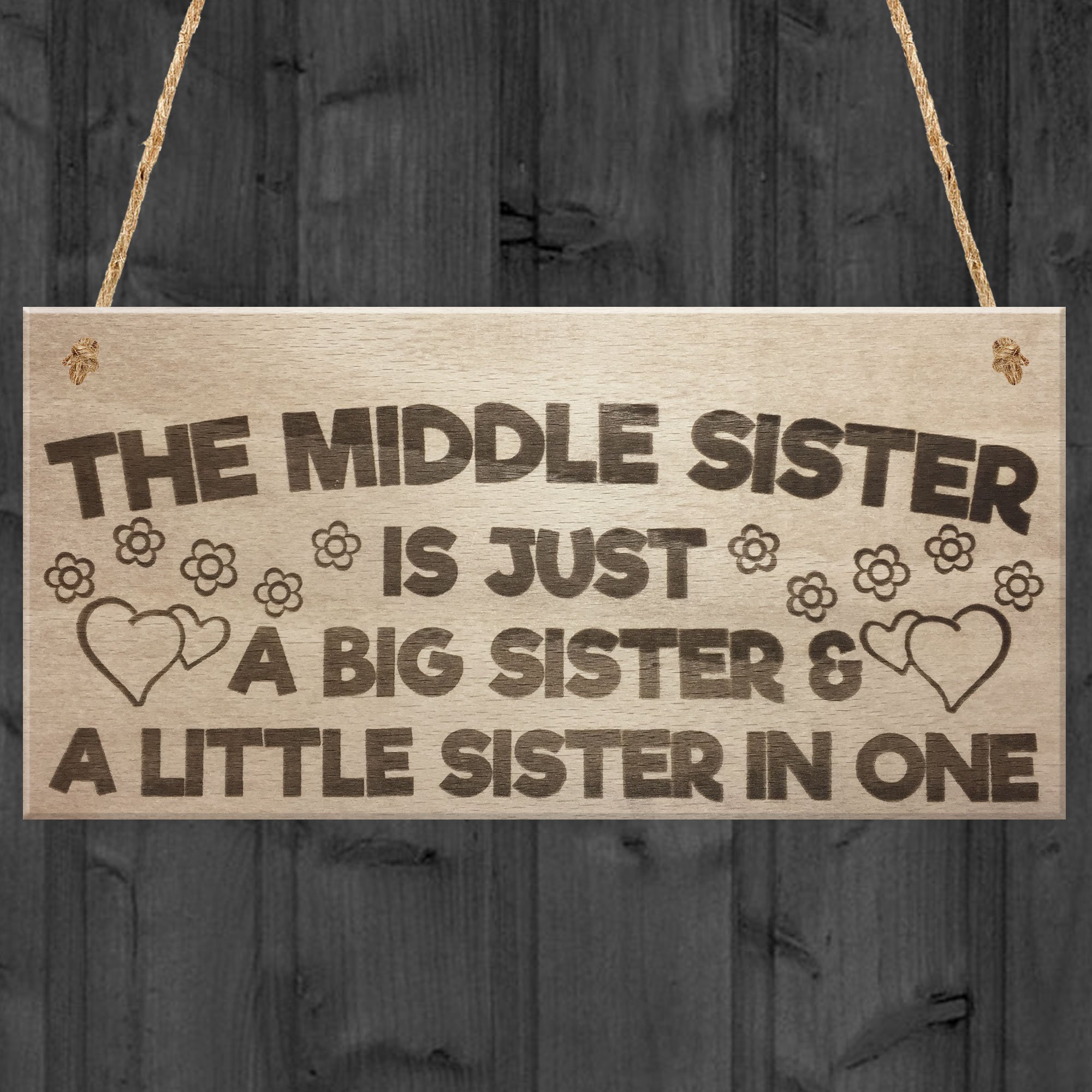 Red Ocean The Middle Sister Big & Little Hanging Wooden Plaque Love Sign Cute Sisters Gift