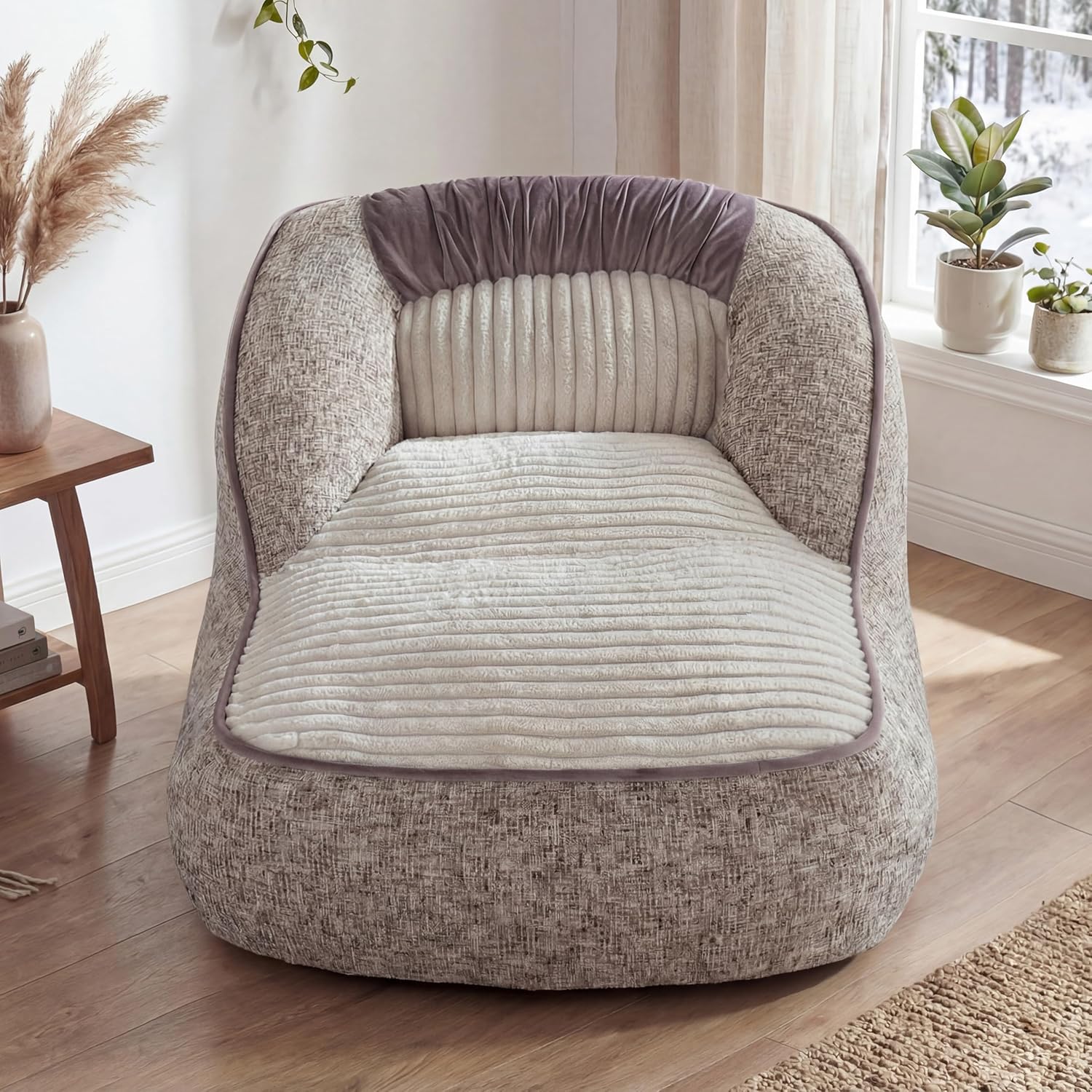 Giant Bean Bag Chair for Adults, Oversized Comfy Lounge Floor Sofa, Luxury Faux Fur Large Chair for Living Room, Bedroom, Dorm, Gaming Room, Cozy Reading Chair