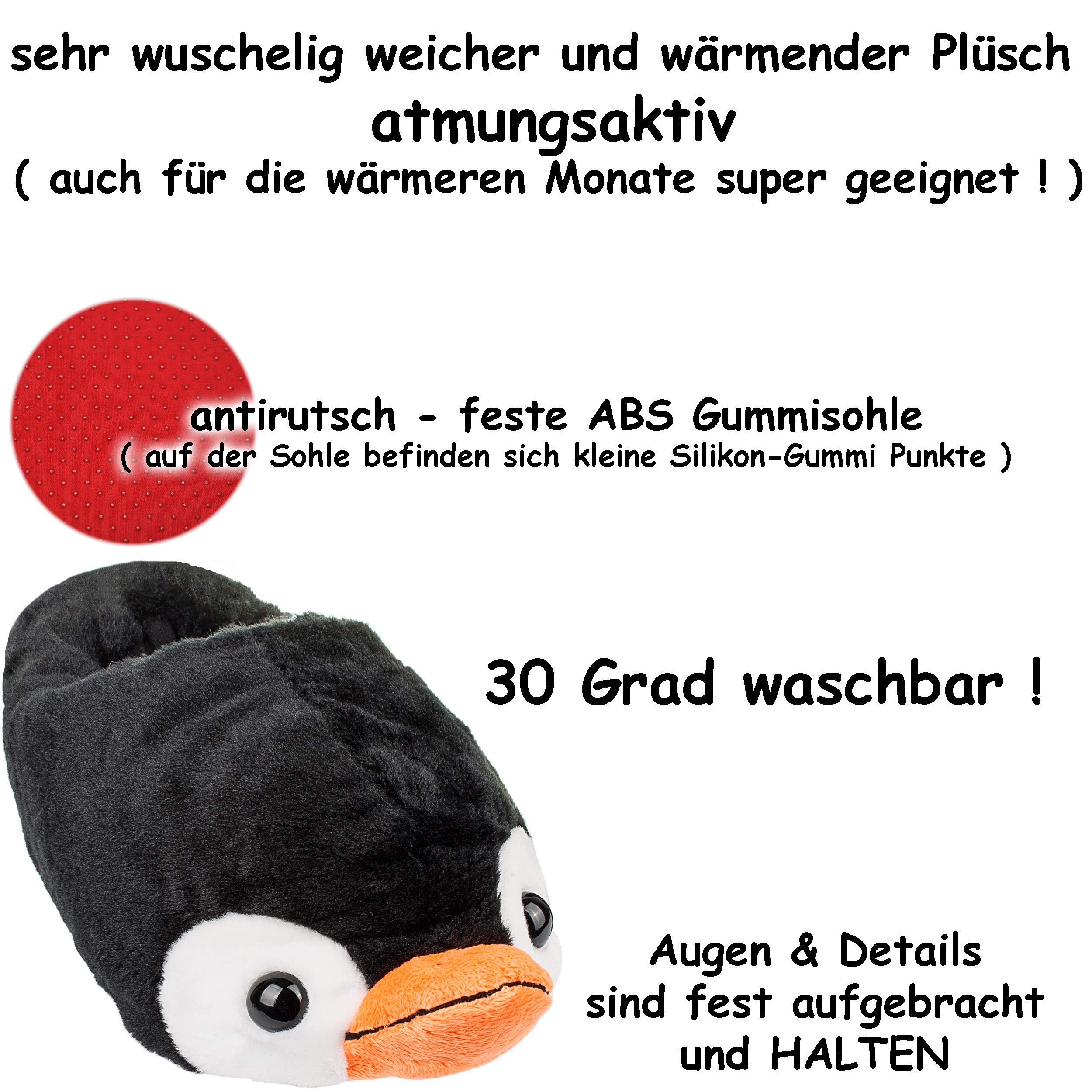 alles-meine.de GmbH Plüsch Hausschuhe - Pinguin - Größe 29-42 EU inkl. Name - Größe frei wählbar schön warm Kuschel - für Kinder & Erwachsene - ABS Sohle rutschfest - Plü..