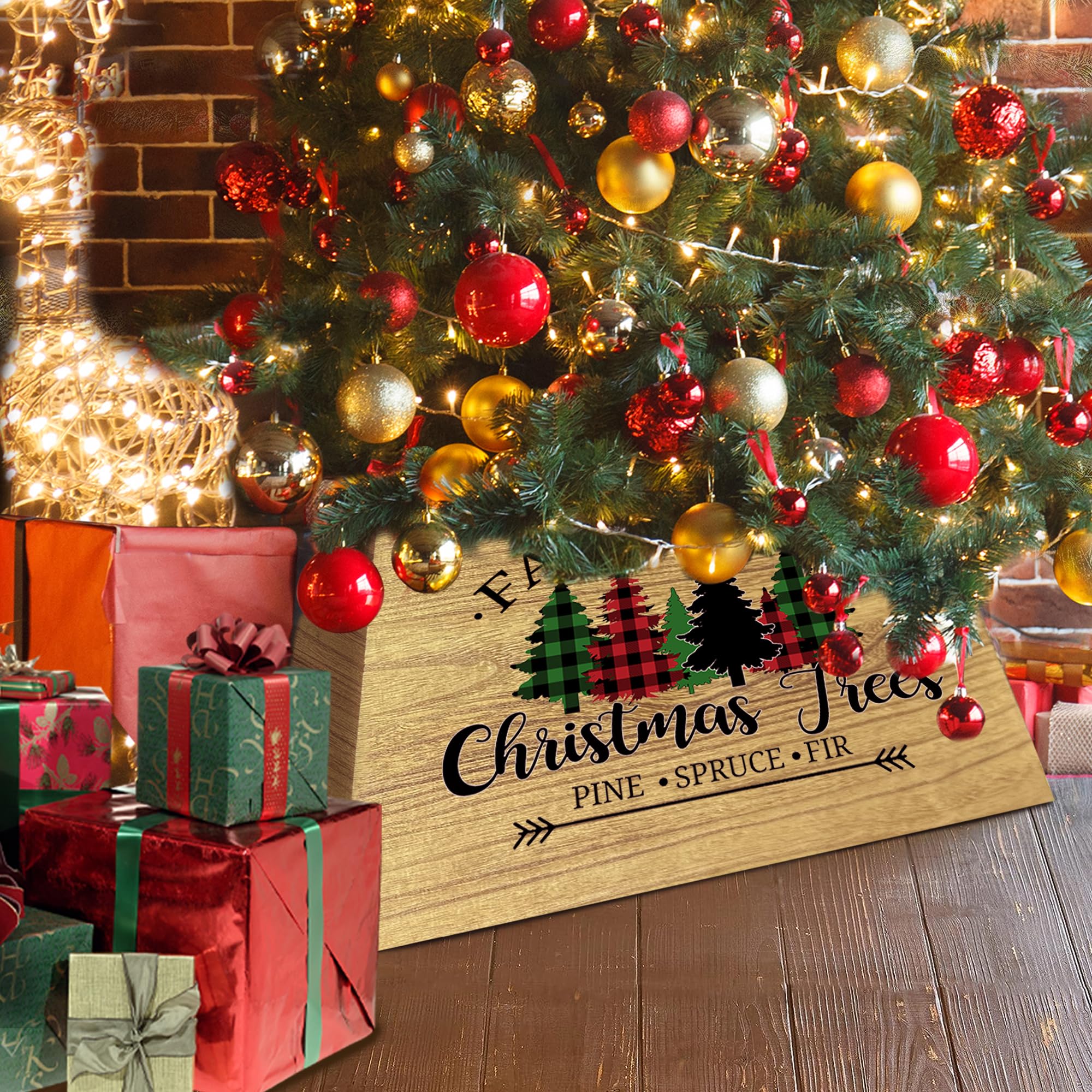 Natural Wooden Trapezoid Christmas Tree Collar, Christmas Tree Ring, Christmas Tree Collars for Artificial Trees, 17" L Tree Collar for Christmas Tree Wooden Decor Large Size 4 Piece Rustic