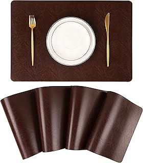 Faux Leather Placemats, Set of 4 PU Table Mats, Easy to Clean, Heat & Stain Resistant for Office Conference Table,Dinging Home Decor F Dark Brown