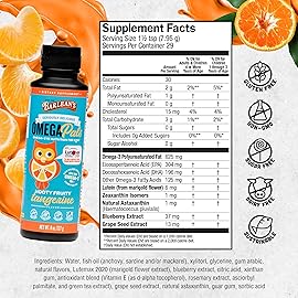 Barlean\'s Omega 3 Fish Oil Liquid Supplement for Kids, 500 mg of EPA and DHA Fatty Acid for Brain & Eye Health, Hooty Fruity Tangerine, 8 oz, 2 Pack