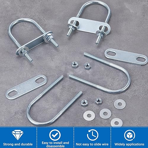 Vista 54 de Therwen 16 juegos de pernos redondos en U de acero chapado en zinc, abrazadera en U con arandela de placa de tuerca (M6 x 1.063 in x 2.087 in)