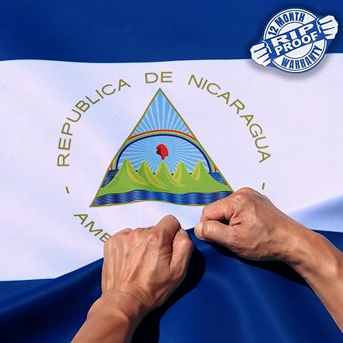 Anley Bandera de Nicaragua de 3 capas de doble cara a prueba de rasgaduras de 3 x 5 pies, color vivo, cabecera de lona y resistente a las arrugas,
