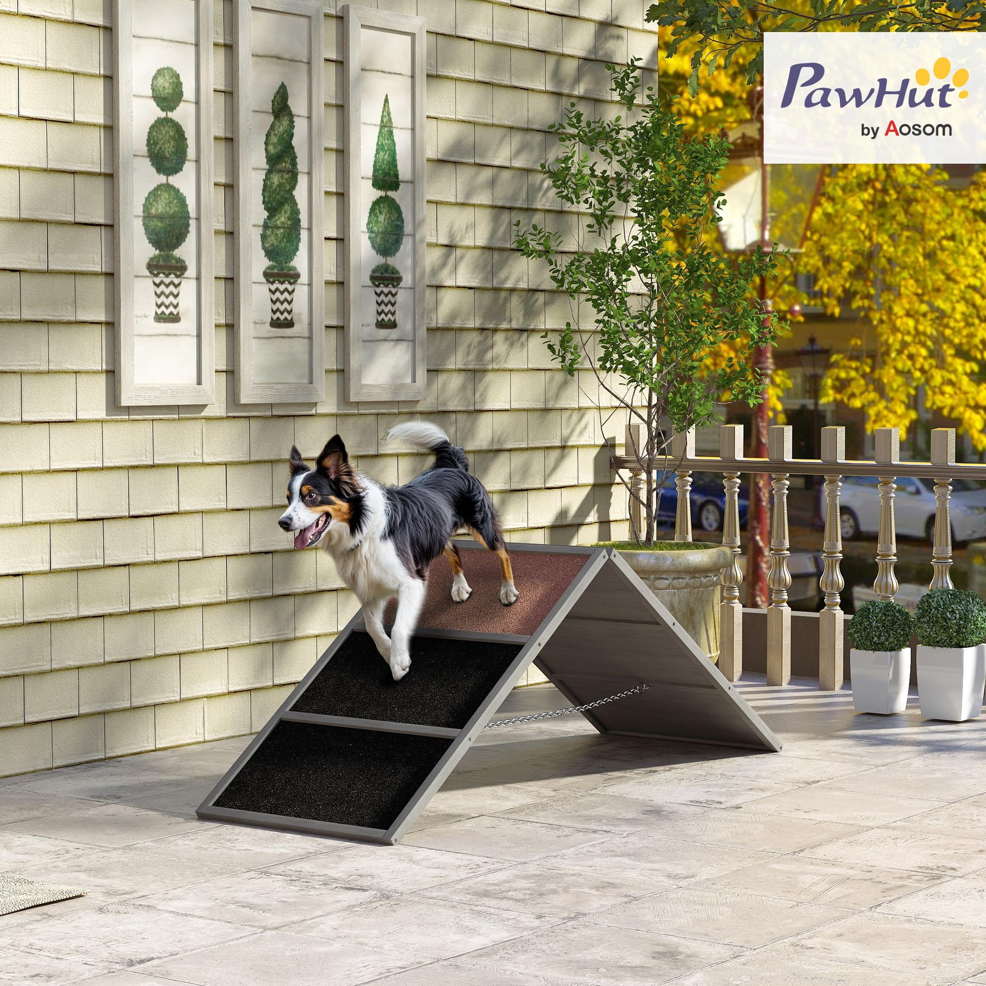 PawHut Rampe d'agilité pour Chien avec Surface antidérapante, équipement d'agilité pour Chiens, Cadre en A, adapté à Toutes Races, pour Jardin ou Parc, Gris