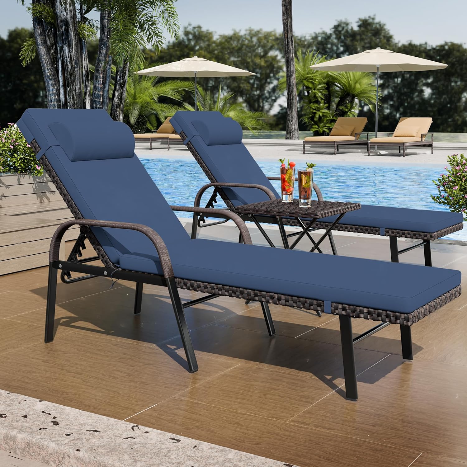 Amazon.com: ASJMR Patio Chaise Lounge Set 3 Pieces Outdoor Lounge Chair ...
