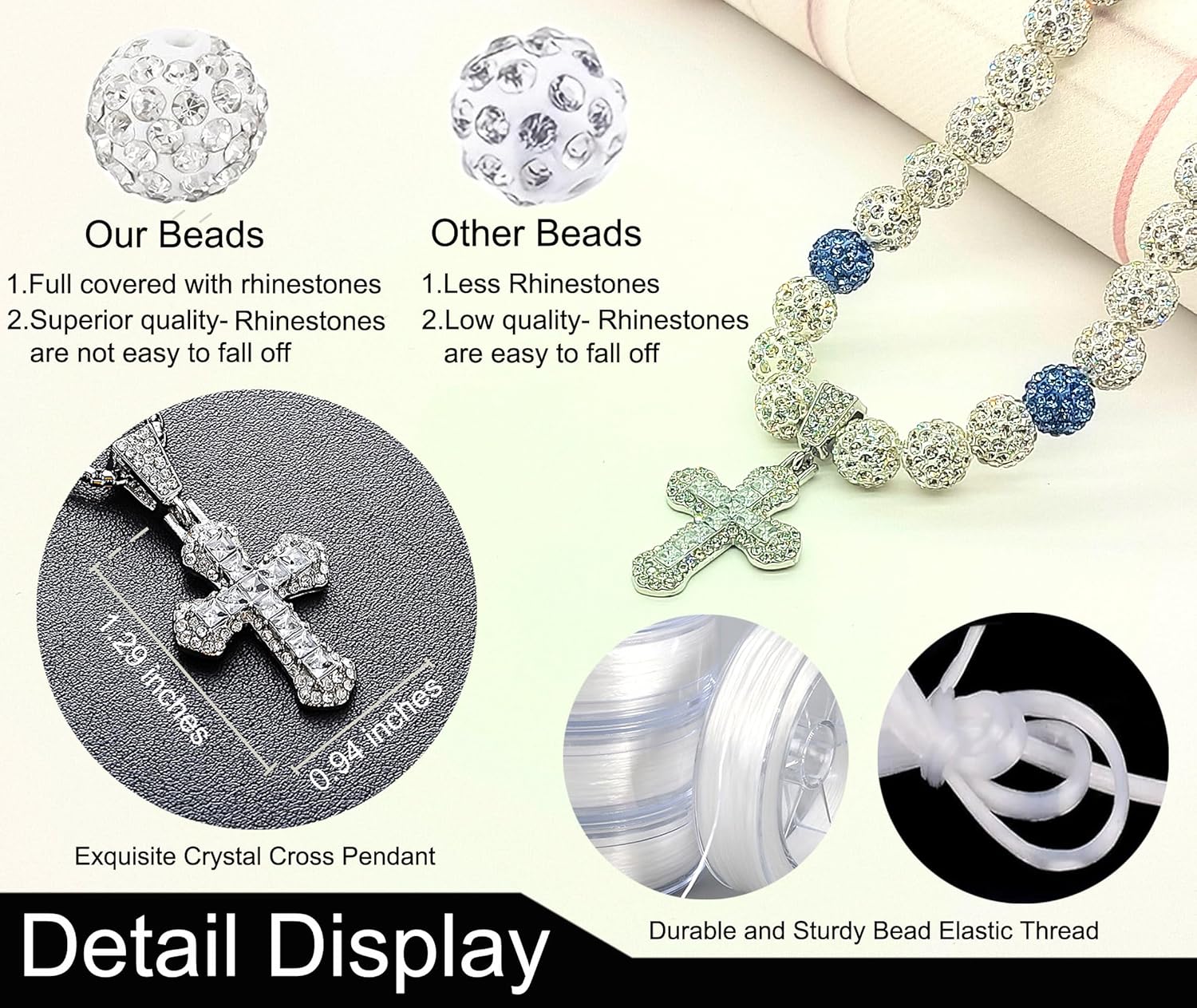 Baseball Necklace for Boys Men Bling Ice Collection Cross Pendant Necklace for Women Rhinestone Clay Beaded Discoball Accessories Gifts for Baseball Team Players Lovers - Image 5