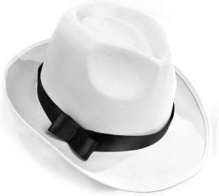 White Fedora Hat Short Brim - Unisex Gangster White Felt Fedora One Size with Premium Fit Elastic Band