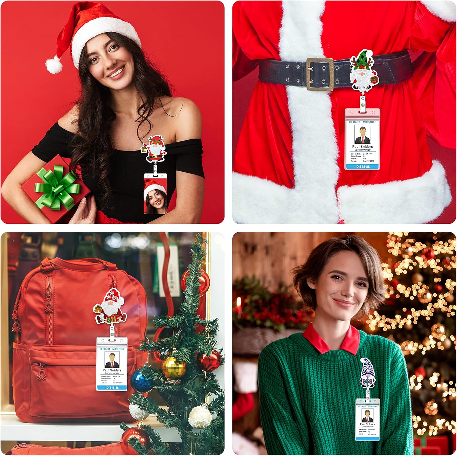 Christmas Gnome Badge Reels Holiday Felt Badge Holder Embroidered Retractable ID Name Badge Reel with Alligator Clip and 25inch Cord Extension Students Teacher Nurses Christmas Gifts
