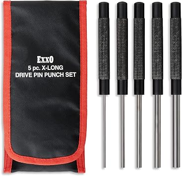 EXXO | 5-Piece Long Drive Pin Punch Set | 8 Inches |1/8, 3/16, 1/4, 5/16 and 3/8 | Includes Storage Pouch | for Pin Removal
