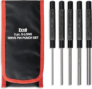EXXO | 5-Piece Long Drive Pin Punch Set | 8 Inches |1/8â€, 3/16â€, 1/4â€, 5/16â€ and 3/8â€ | Includes Storage Pouch | for Pin Removal