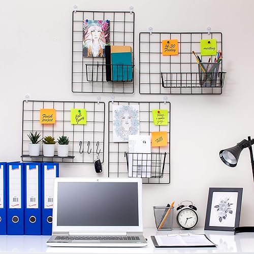 Vista 5 de 1 paquete de paneles magnéticos de rejilla de alambre de metal negro Organizador de pared para fotos y fotos Tablero de cuadrícula Decoración