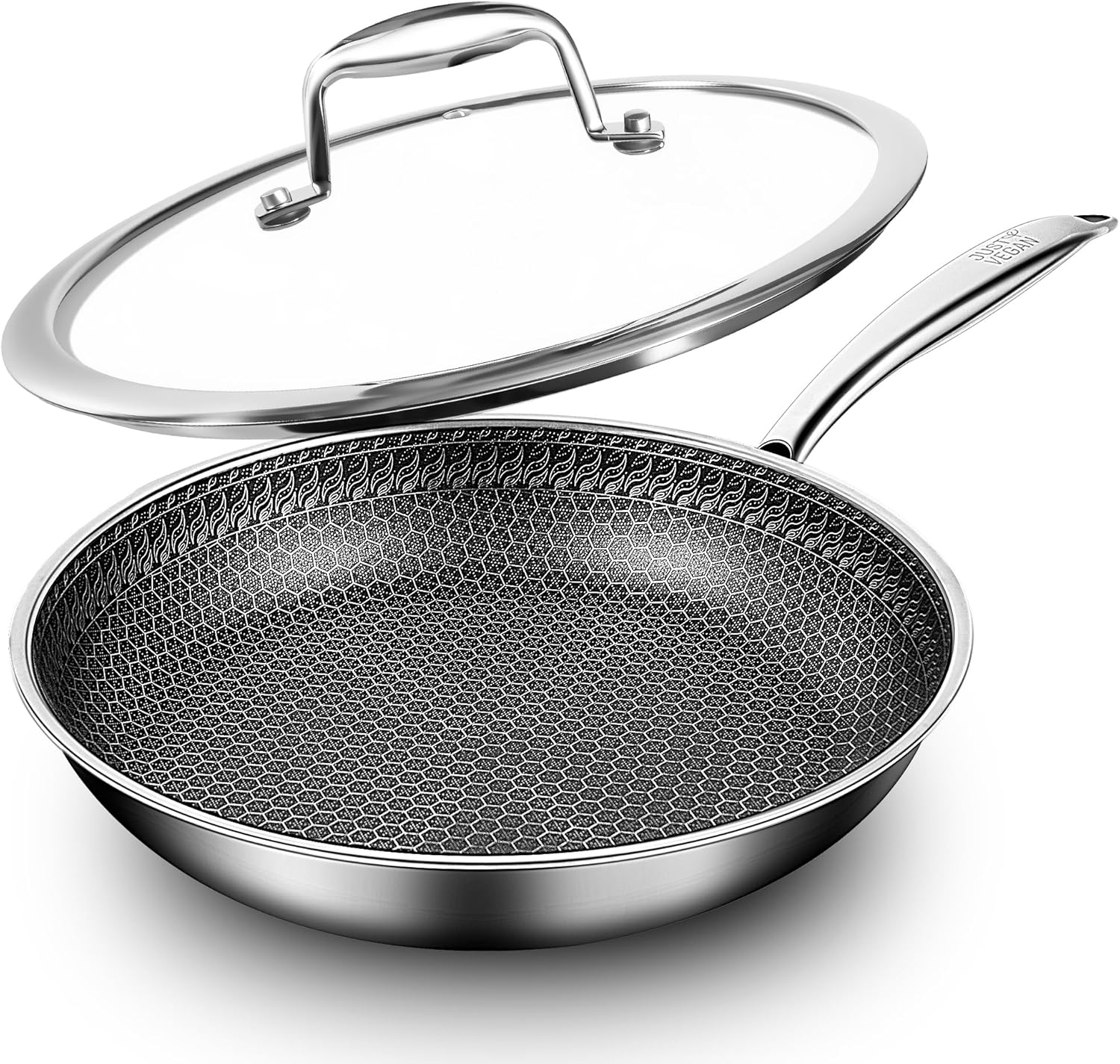 10-inch/11-inch Stainless Steel Skillet with Lid, Nonstick Frying Pan - Induction Ready, Oven & Dishwasher Safe, PFOA/PTFE Free for Gas/Electric/Ceramic Cooktops (10 inch+Lid)