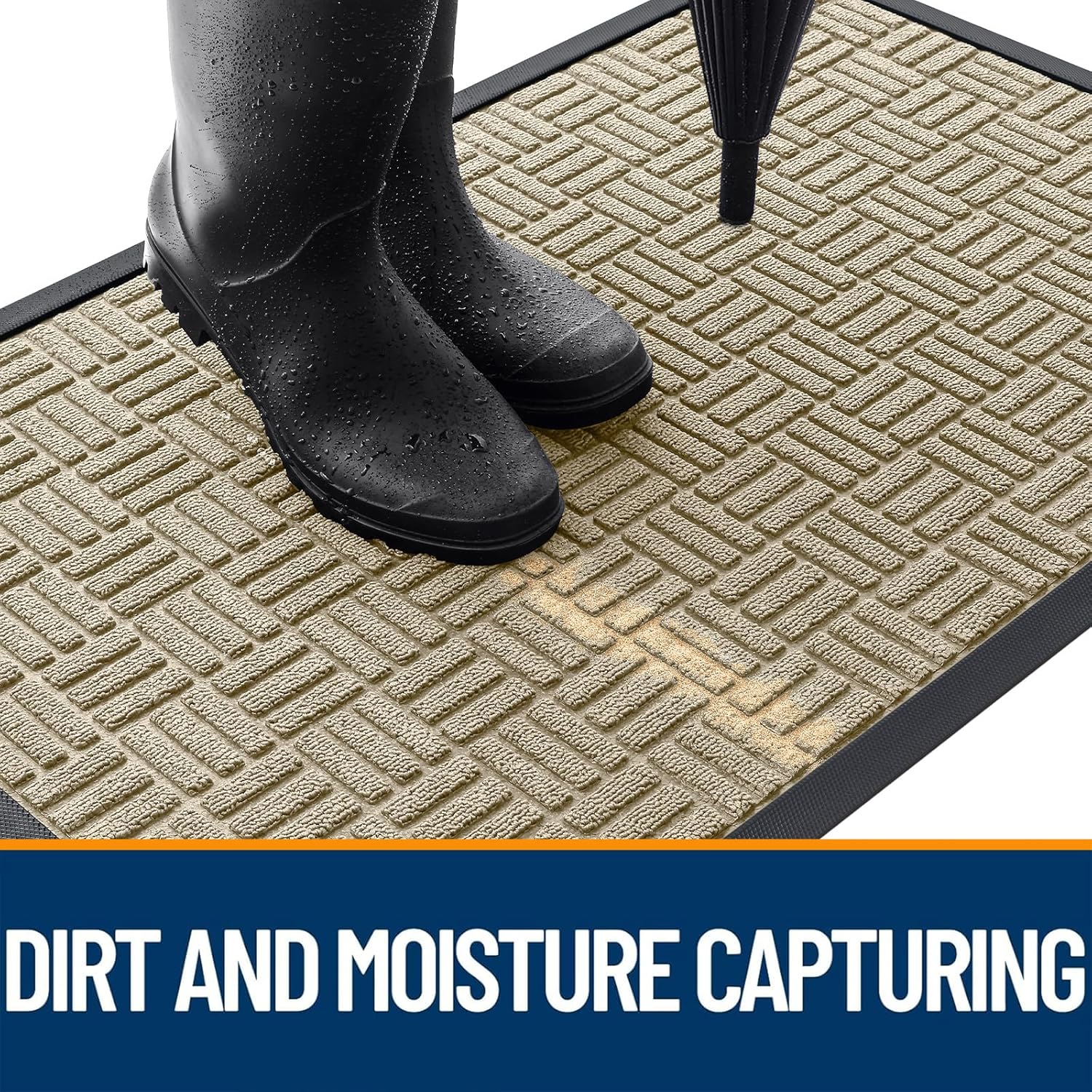 OLANLY Front Door Mat Outside Entrance 71x47, Absorbent, Heavy Duty Sturdy Natural Rubber Doormat Indoor Outdoor, Stain and Fade Resistant, Non-Slip Backing Low Profile Floor Mat for Entryway, Beige