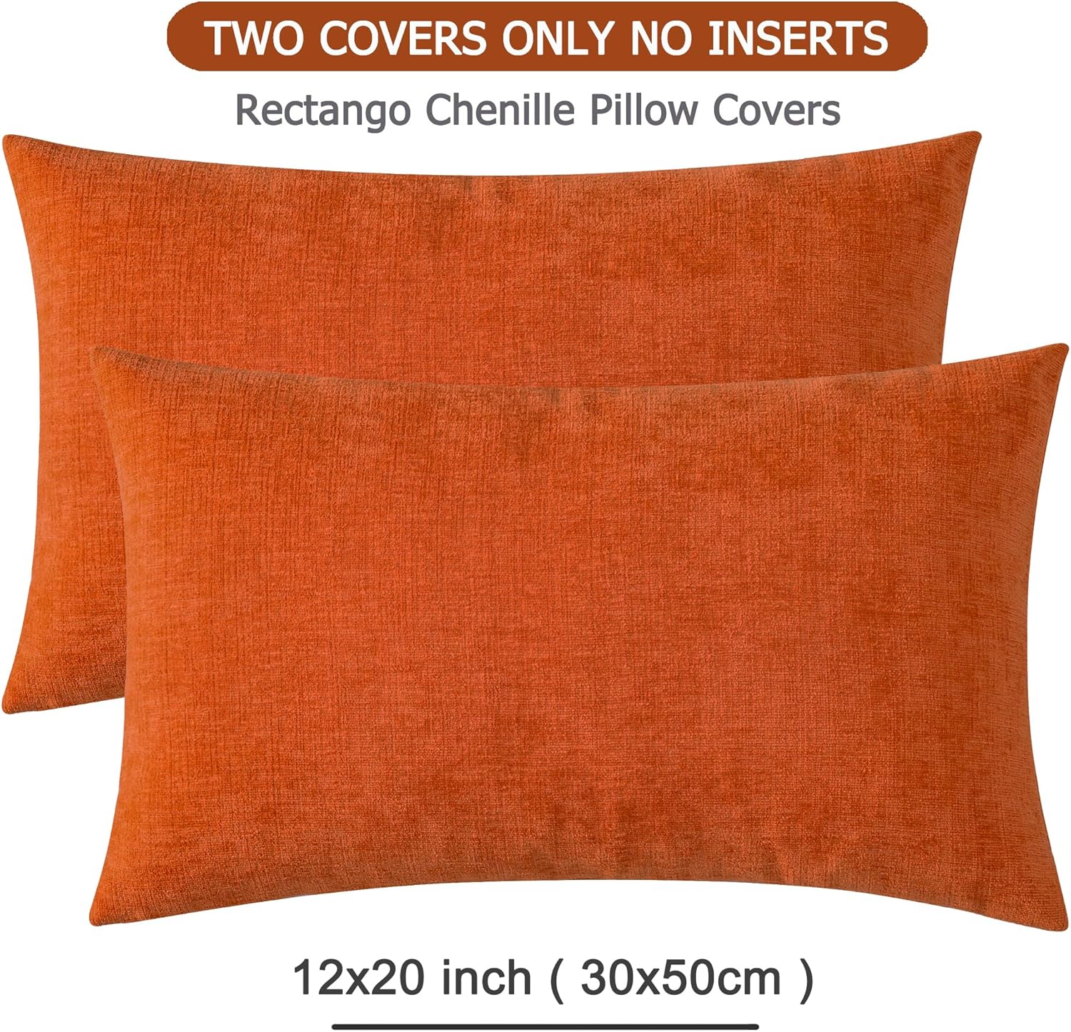 GAWAMAY Lumbar Pillow Decorative Rectangle Throw Pillow Covers 12"x20" Inch Set of 2, Super Soft Chenille Pillowcase for Living Room Bedroom Sofa Couch Cushion Cover Burnt Orange 30x50cm (ONLY COVERS) - Image 7