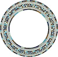 Zorigs Handcrafted 24" Round Mosaic Wall Mirror - Light Navy Blue, Brown, Gray, Black Decor for Bedroom, Hallway, Bathroom