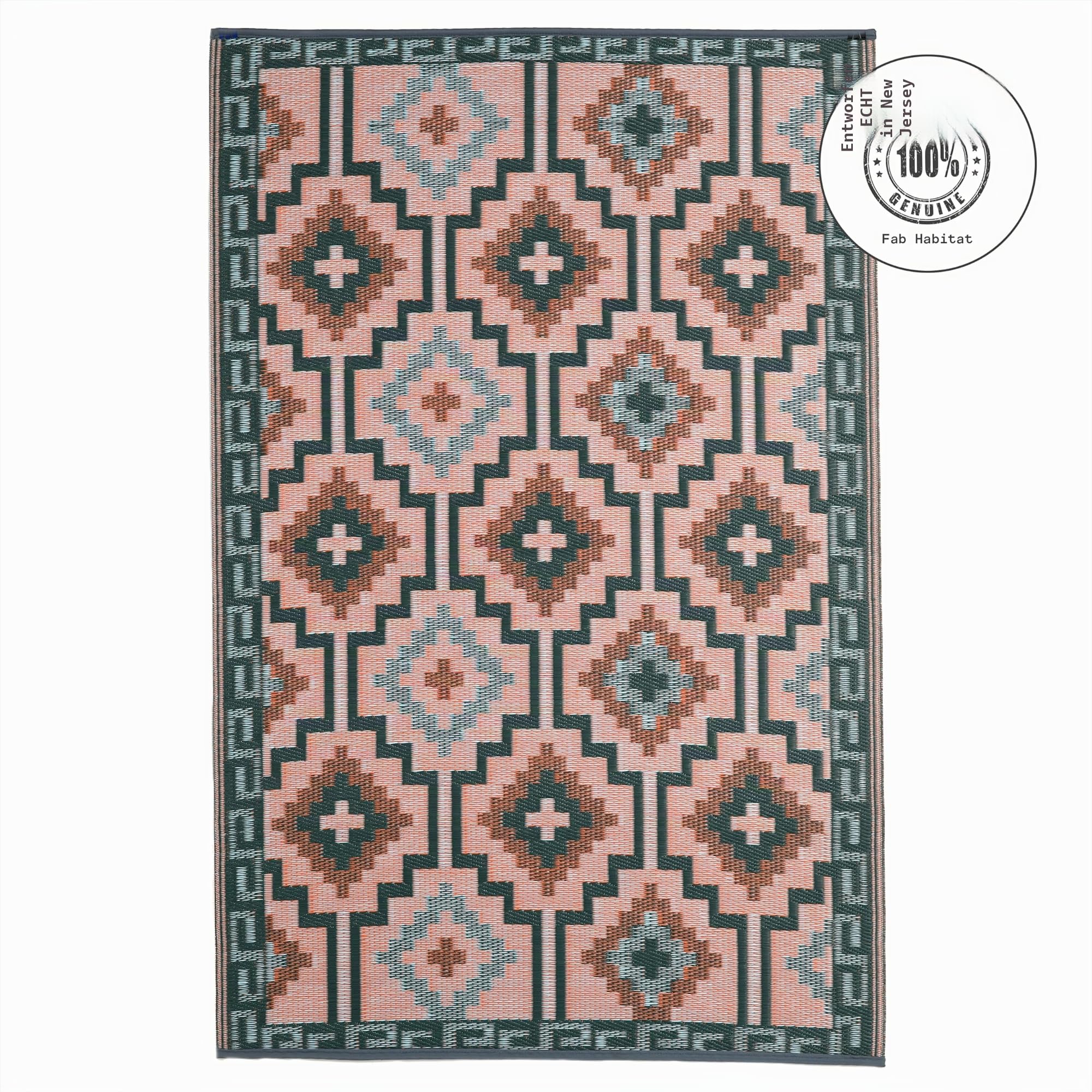 FAB HAB Outdoor-Teppich - wetterfest, farbecht, wendbar - recycelter Premium-Kunststoff - gestreift - Terrasse, Balkon, Garten - Kunststoffteppich Lhasa - Green, 120x180 cm