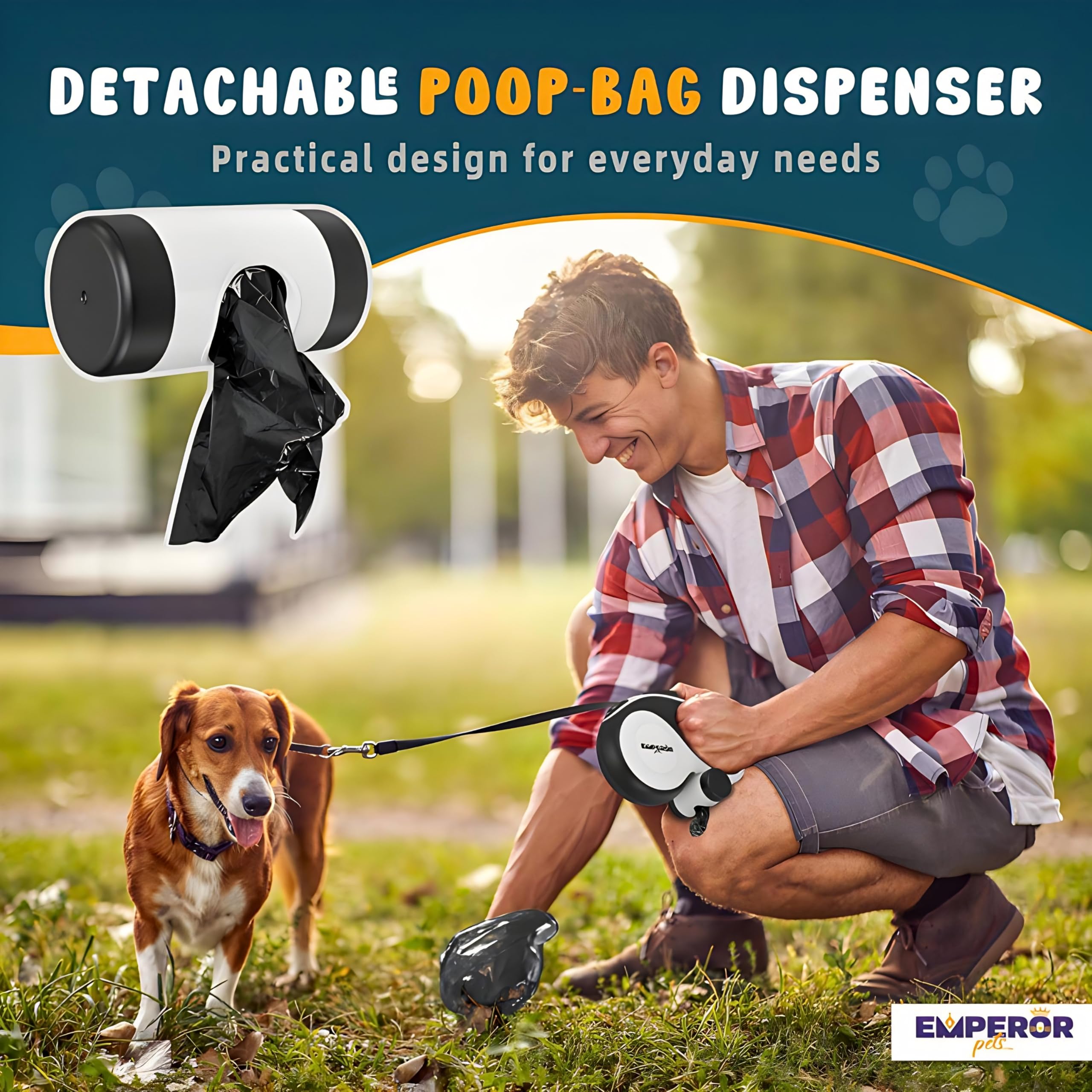 Emperor Pets 8 m, chowana smycz dla dużych psów, do 50 kg, dla średnich psów, duża, wytrzymała, chowana, 7,9 m, dla psów dużych ras, Aura BW26