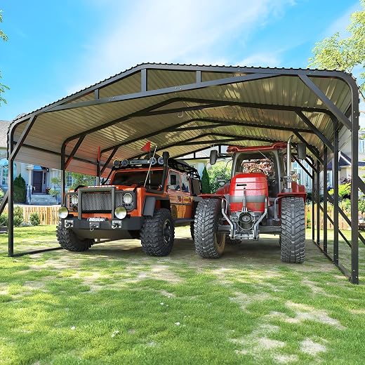 AirWire 20X20 FT Heavy Duty Metal Carport Canopy with Triangle Frame Base