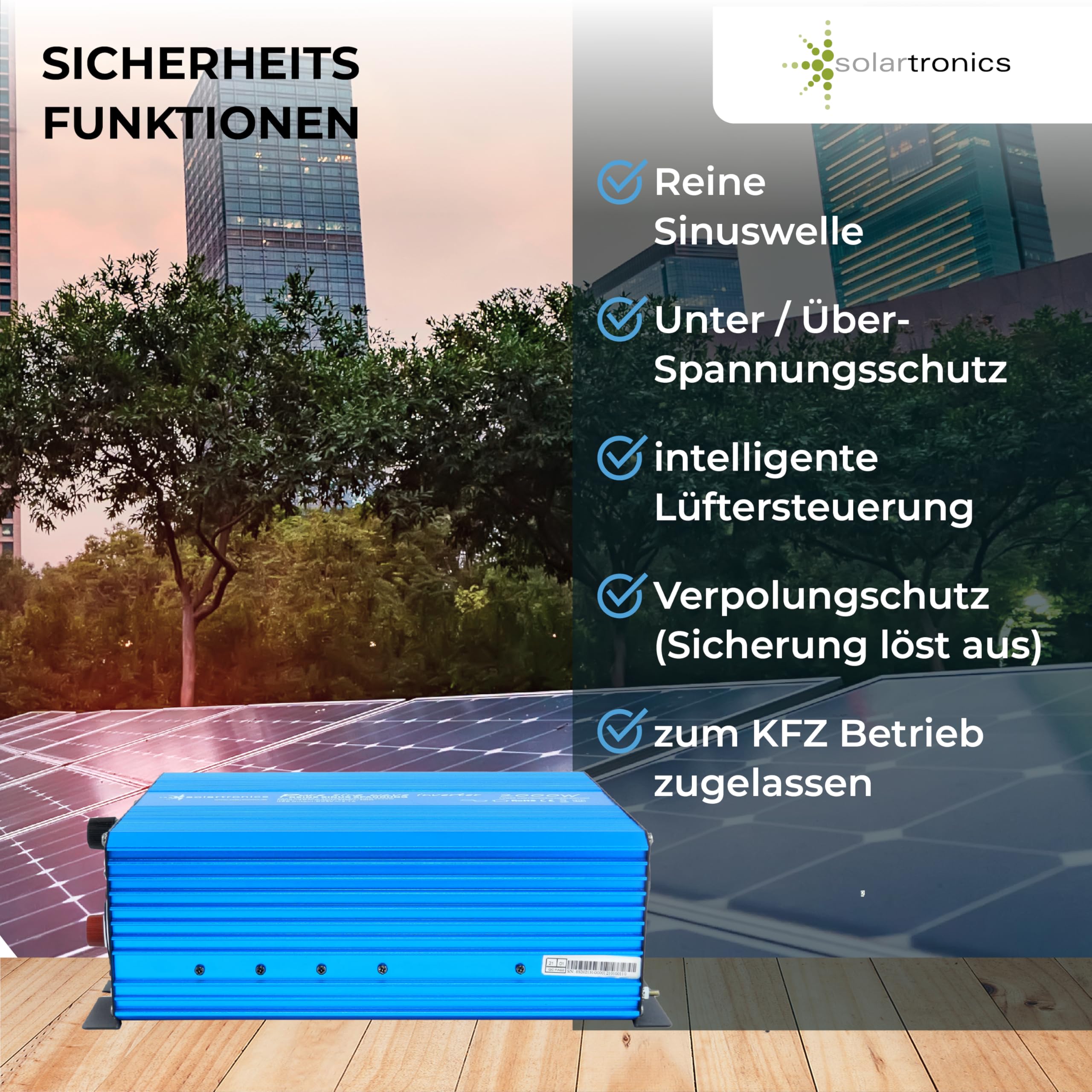 solartronics Spannungswandler TS2000 24V 2000/4000 Watt Reiner Sinus blau Solar Inverter Wechselrichter Umrichter USB AC Steckdose