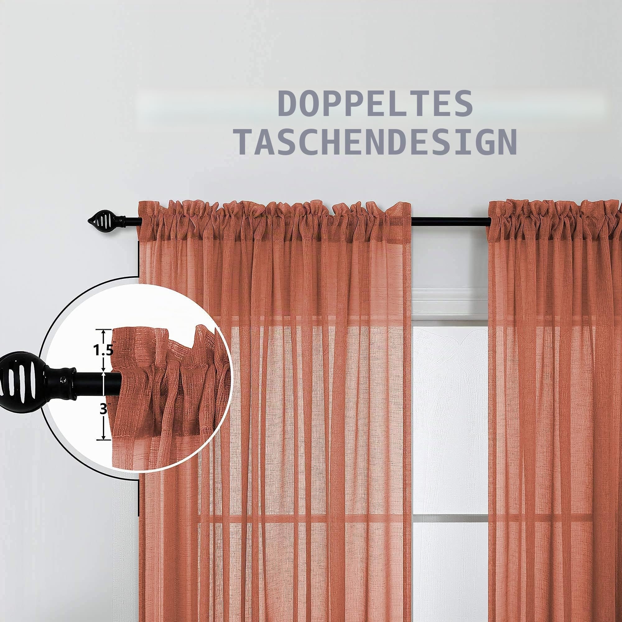 KOUFALL Vorhänge für Wohnzimmer, halbtransparent, Boho-Stil, Schlafzimmerdekoration, 132 x 248 cm lang, rostige Ziegel, Terrakotta