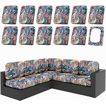 hyha 12Pcs Patio Cushion Covers, Stretch Outdoor Couch Cushion Covers Replacement, Washable Outdoor Chair/Sofa Slipcovers for Patio Furniture Cushions Protector with Elastic BottomPaisley,Cover Only