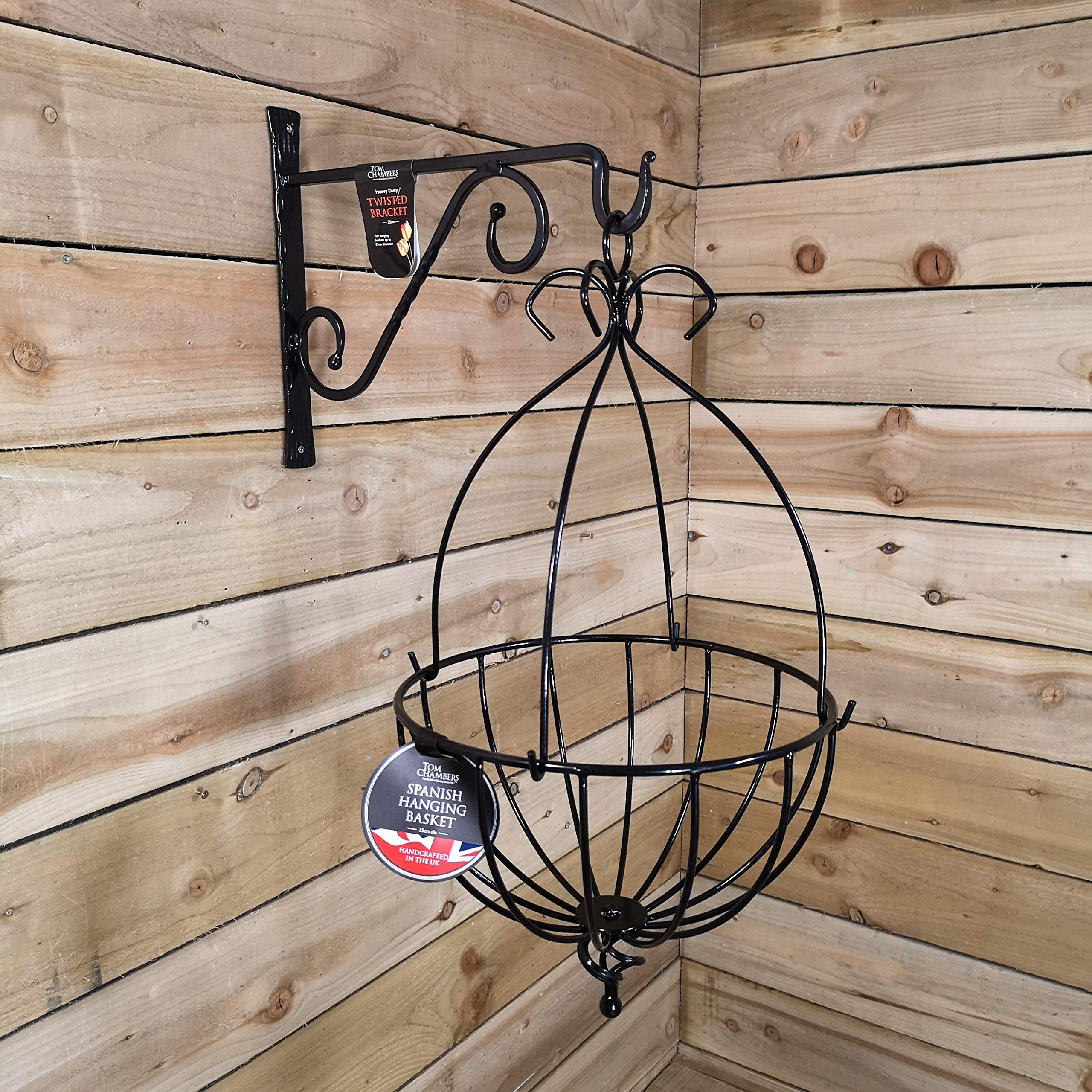 Black 35Cm Large Metal Spanish Garden Wall Hanging Basket