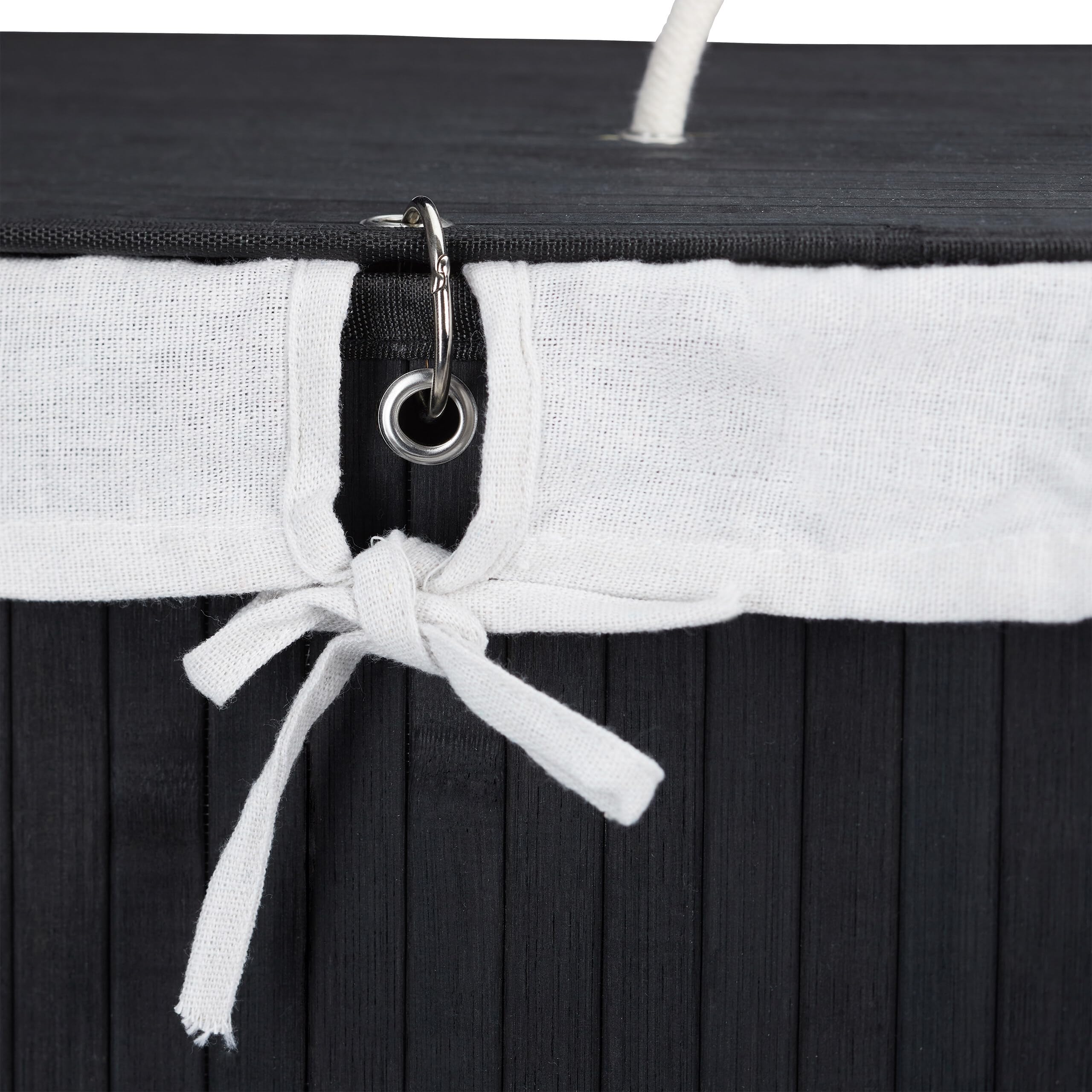 Relaxdays Cesto Biancheria con Coperchio, bambù, 80 l, Pieghevole, HxLxP: 60 x 40 x 30 cm, Nero