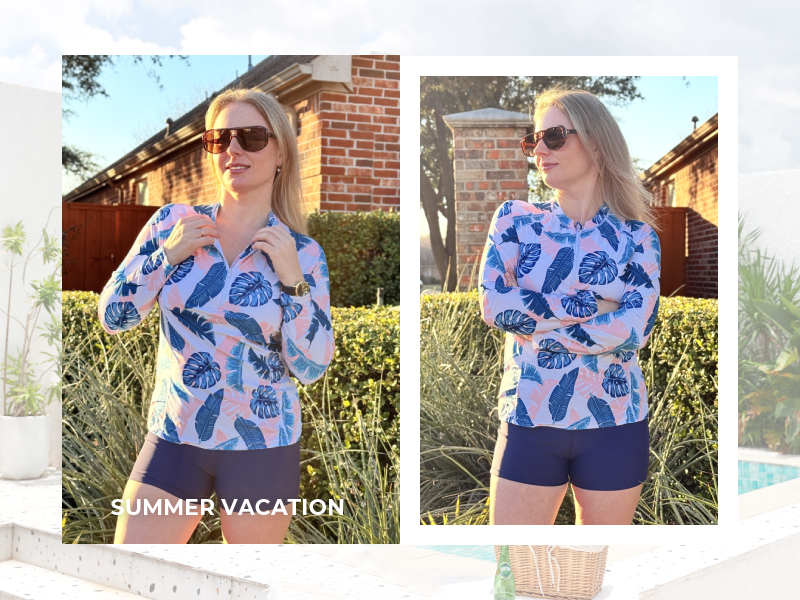 Daci Women Long Sleeve Rash Guard 2 Piece with Boy Shorts