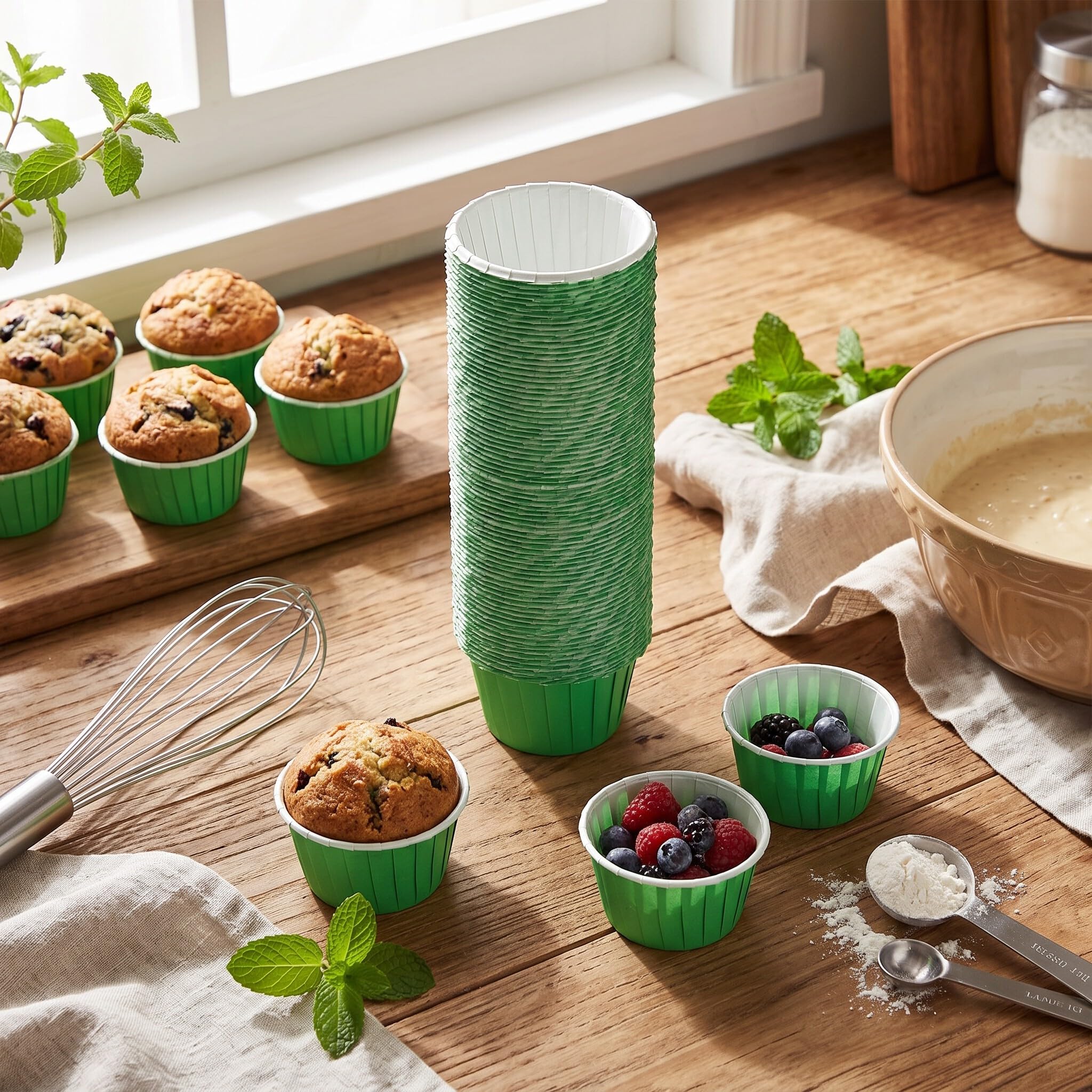100 szt. kubki do owijania babeczek, jednorazowe zrób to sam papierowy kubek na muffinki papierowe kubki do pieczenia muffinki ciasto akcesoria do pieczenia (zielony)