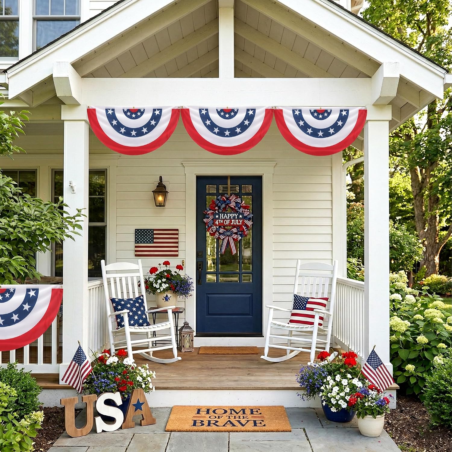 2x20ft American Flag Patriotic Bunting, Cuttable USA Fan Banner, 250 Anniversary 4th of July Patriotic Decorations for Outdoor, Porch, Fence, Wall, Front Door